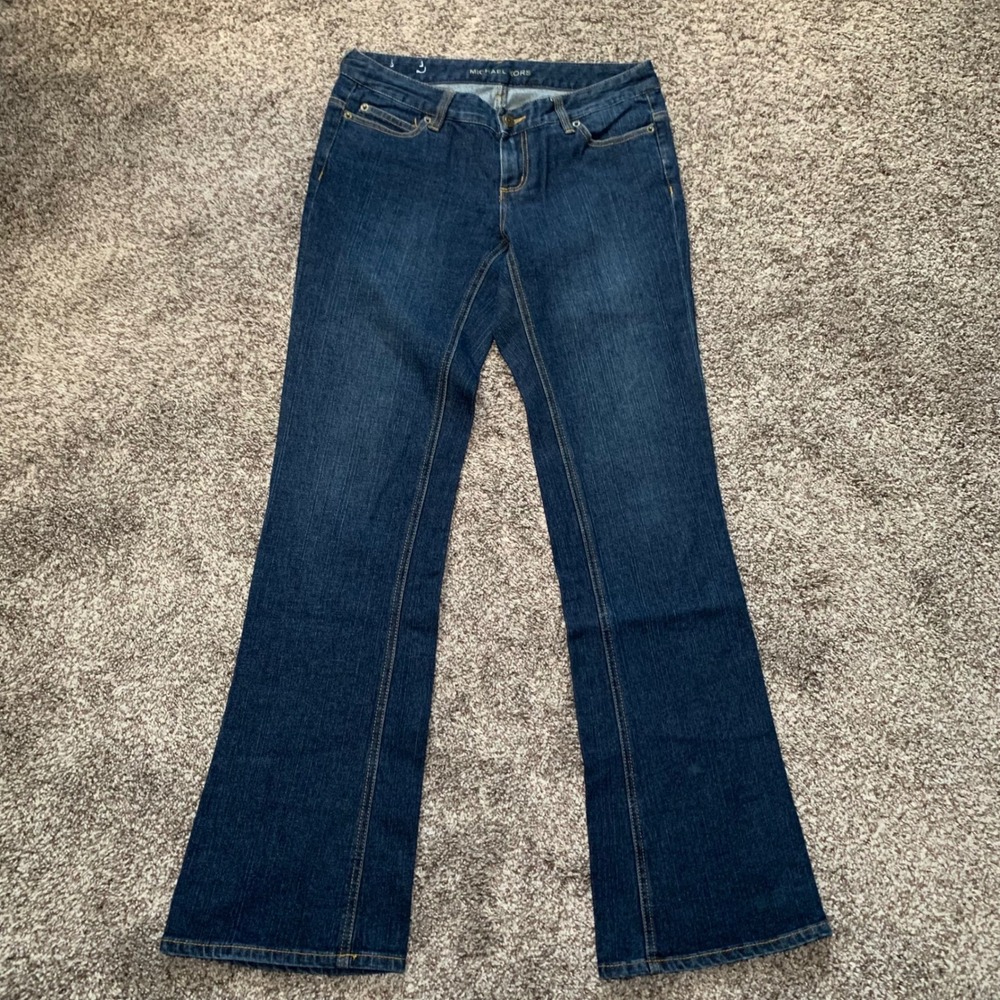 Michael Kors Womens Dark Wash Bootcut Jeans Blue Denim Stretch Size 4 MK Logo